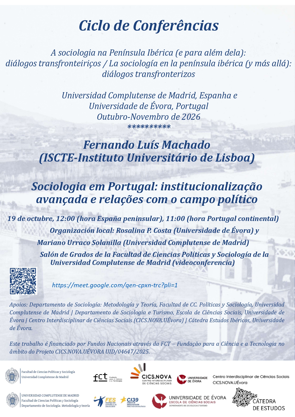 Conferencia del ciclo "La sociología en la península ibérica (y más allá): diálogos transfronterizos" con el profesor Fernando Luis Machado